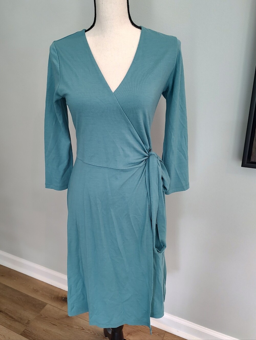 Ibex Ferryn Merino Wool Wrap Dress in Teal Blue Gorpcore Natural Fiber Size S